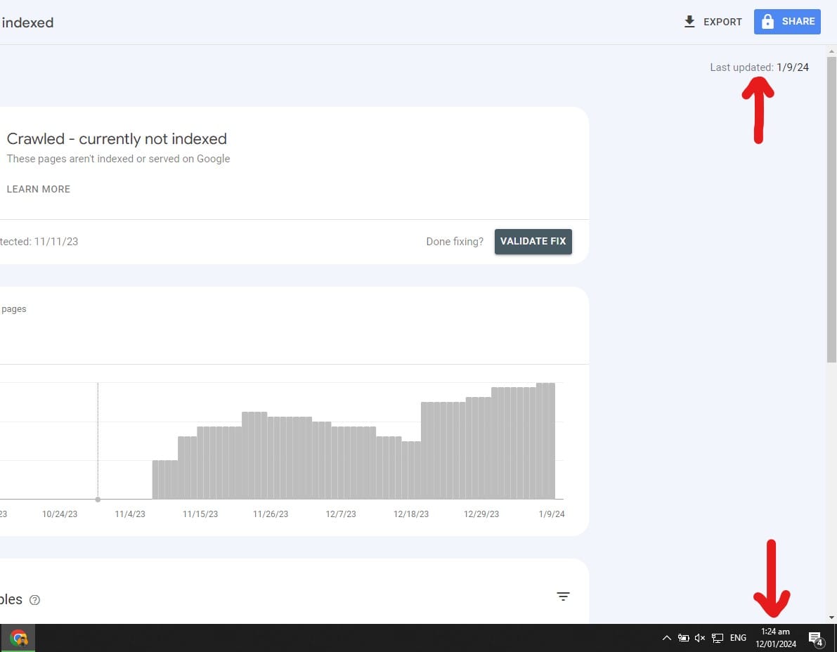 crawled currently not indexed time and PC time is different