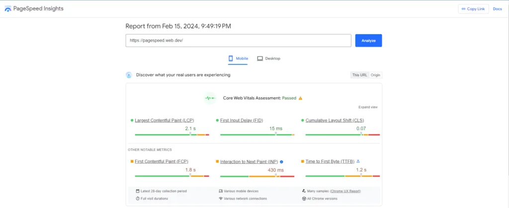 Boost Your ASP Dot Net Website SEO: Best Practices and Strategies for Optimal Performance Google PageSpeed Insights Screenshot showing where to add the link to find out website loading speed