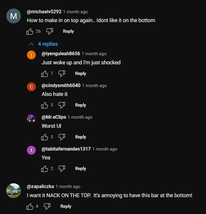 WhatsApp Status Bar Moved To Bottom on Android On YouTube, people are showing they do not accept new feature of whatsapp moving the status bar to bottom