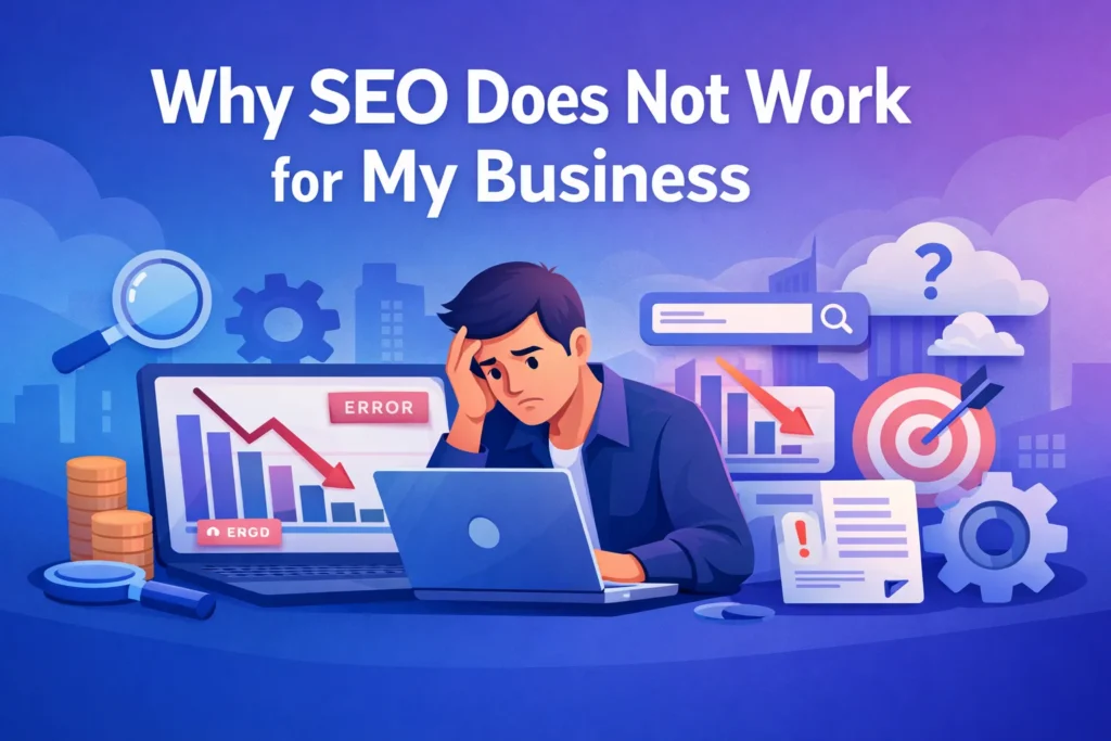 Why SEO does not work for my business – SEO blog banner illustration